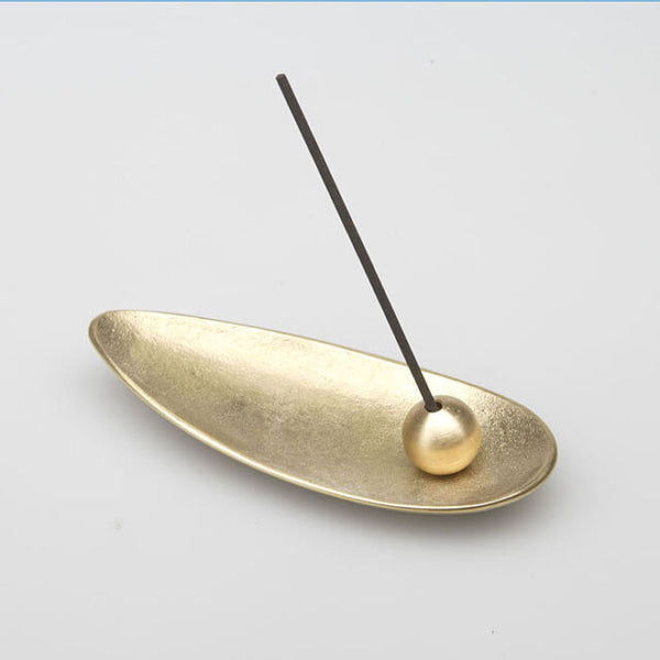 Bamboo Leaf Brass Incense Stand Set